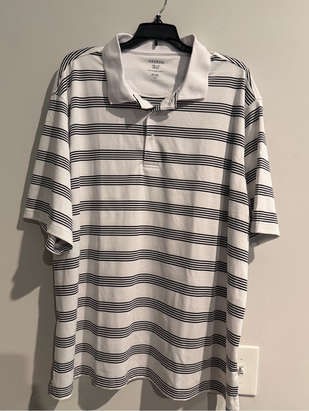 NWOT George Men’s White Polo with Black Horizontal Stripes